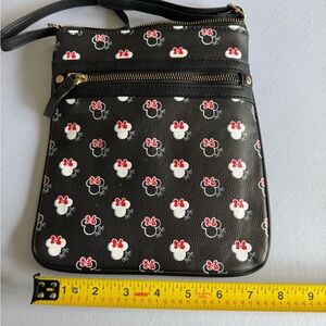 Minnie Mouse Black and White Crossbody Bag with Red Accents